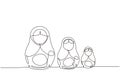 Continuous one line drawing matryoshka russian nesting dolls of different sizes, souvenir from Russia. Traditional Russian Royalty Free Stock Photo