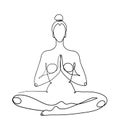 Continuous one line drawing. The meditating woman is sitting in the lotus position. The concept of yoga, peace of mind, esoteric Royalty Free Stock Photo