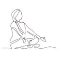 Continuous one line drawing of meditation woman. Girl doing relaxation on yoga exercise with lotus position. Vector illustration