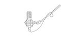 Continuous one line drawing microphone isolated with clipping path. Condenser mic for studio recording voice. Sound recording