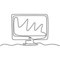 Continuous one line drawing of monitor computer. Minimalism design display technology screen