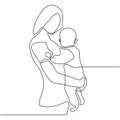 Continuous one line drawing mother carrying her baby minimalism design 230919