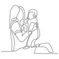 Continuous one line drawing mother carrying her baby minimalism design