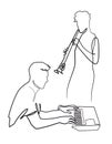 Continuous one line drawing of musical duo plays saxophone and the piano vector illustration. Musical concept sax player Royalty Free Stock Photo