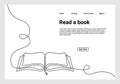 Continuous one line drawing open book with flying pages. illustration education supplies back to school theme for landing page