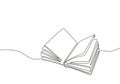 Continuous one line drawing open book with flying pages. Vector illustration education supplies back to school theme