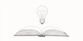 A continuous one-line drawing of an open book with a light bulb. Idea concept on a transparent background. Royalty Free Stock Photo
