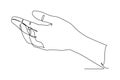 Continuous one line drawing of open palm. Sign or symbol of love, hope, caring, helping. Communication with hand gestures Single