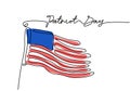 Continuous one line drawing of patriot day background with american flag and patriot day word hand written letter isolated