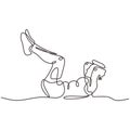 Continuous one line drawing of person doing sit up. Man training and exercise for abdominal endurance of muscles. Vector