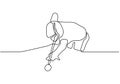 Continuous one line drawing of person playing billiard sport game