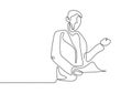 Continuous one line drawing of person presenting with a paper. Concept of explanation and deliver communication