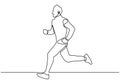 Continuous one line drawing of person running during sport marathon or sprint game. Champion player doing jogging exercise vector Royalty Free Stock Photo