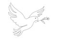 Continuous one line drawing of a pigeon in flight with a branch. Dove of peace. Line art. Concept of freedom, hope Royalty Free Stock Photo