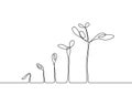 Continuous one line drawing Plant growth process. Vector illustration