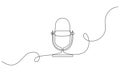 Continuous one line drawing of podcast microphone. Vintage mike in simple linear style for banner of music, webinar