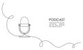 Continuous one line drawing of podcast microphone. Vintage old mike in simple thin linear style for banner music