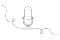 Continuous one line drawing podcast microphone. Vintage old mike in simple thin linear style for web banner. Editable Royalty Free Stock Photo
