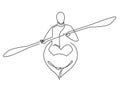 Continuous one line drawing of Rafting, sea kayaking icon. Vector illustration of water sport - happy rafter with paddle Royalty Free Stock Photo