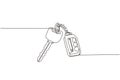 Continuous one line drawing realistic car keys black color isolated on white background. Set of electronic car key front and back Royalty Free Stock Photo