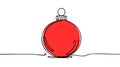 Continuous one line drawing of red Christmas Ball. Christmas tree decoration by one line. Royalty Free Stock Photo