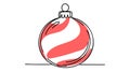 Continuous one line drawing of red Christmas Ball. Christmas tree decoration by one line. Royalty Free Stock Photo