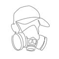 Continuous one line drawing respirator mask illustartion. Graffiti artist in cap