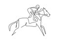 Continuous one line drawing rider on horseback. young horse rider man in jumping action. Equine training at racing track. Elegant Royalty Free Stock Photo