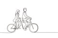Continuous one line drawing romantic Arabic couple. Couple is riding tandem bicycle together. Happy family. Intimacy celebrates Royalty Free Stock Photo