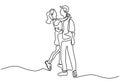 Continuous one line drawing of romantic couple. Concept of a man and girl falling in love and shows their emotions. Good for