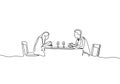 Continuous one line drawing of romantic couple dinner with table, food, and wine. Vector metaphor of love, dating, and restaurant