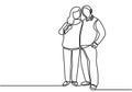 Continuous one line drawing of romantic couple. Romantic elderly couple. Happy grandparents isolated on white background. Old