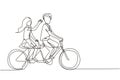 Continuous one line drawing romantic couple. Happy couple is riding tandem bicycle together. Happy family. Intimacy celebrates Royalty Free Stock Photo