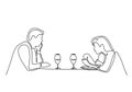 Continuous one line drawing of romantic dinner of couple dating. Romance and love moment of beauty girl and handsome man sitting Royalty Free Stock Photo