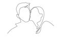 Continuous one line drawing of romantic kiss of two lovers, newlyweds, young people. Loving couple kissing, valentines