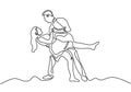 Continuous one line drawing of romantic tango dancing. couple dance of man and girl