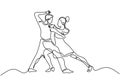 Continuous one line drawing of romantic tango dancing. couple dance of man and girl