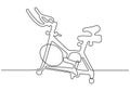 Continuous one line drawing of rowing bike trainers for fitness cardio machine. Sport theme object