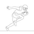 Continuous one line drawing running american football player