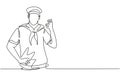 Continuous one line drawing sailor man with gesture okay and scarf around his neck ready sail across seas in a ship headed by Royalty Free Stock Photo