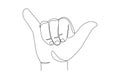 Continuous one line drawing of shaka sign. Hang loose hand gesture of friendly intent often associated with Hawaii and surf Royalty Free Stock Photo