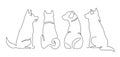 Continuous One Line Drawing of sitting dog from back. Hand drawn illustration, back view set of dog outline icons. Cute Royalty Free Stock Photo