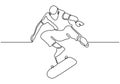 Continuous one line drawing of skateboard player. Sport vector illustration theme. Person playing game for exercise and hobby