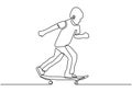 Continuous one line drawing of skateboard player. Sport vector illustration theme. Person playing game for exercise and hobby