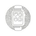 Continuous one line drawing Smart watch device display with app icons. Smart watch wearable technology. Swirl curl circle