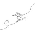 Continuous one line drawing Snowboarder jump vector