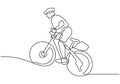 continuous one line drawing of sport Cycling triathlon. Bicycle athlete or cyclist riding on the street. Vector illustration