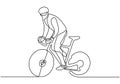 continuous one line drawing of sport Cycling triathlon. Bicycle athlete or cyclist riding on the street. Vector illustration