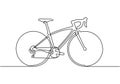 Continuous one line drawing of sporty bicycle or bike minimalism object. Vector sport theme