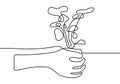 Continuous One line drawing of sprout in hand. Continuous line growing plant in hand palm. Hand-drawn illustration. Vector